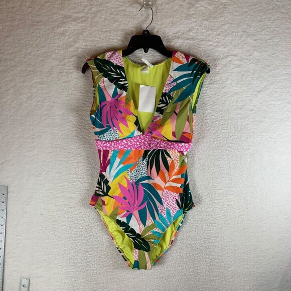 Bleu Rod Beattie Women's Cap Sleeve One-Piece Tropical Swimsuit Size 8 NWT 9937 - Picture 1 of 5